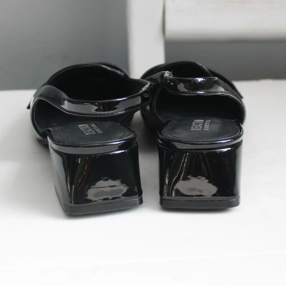 Kenneth Cole Reaction Womens Black Patent Lewis Sling Loafer Block Heels Size 9 - Picture 3 of 8